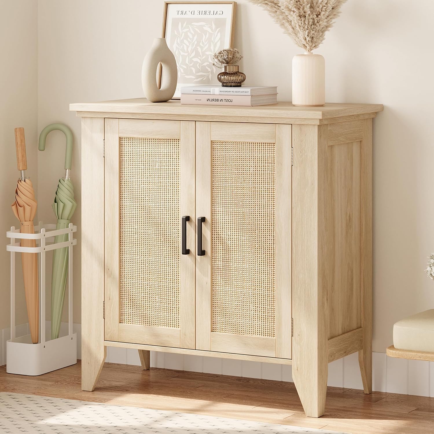 Lot De 2 Buffets Rotin Bohème Chêne Naturel