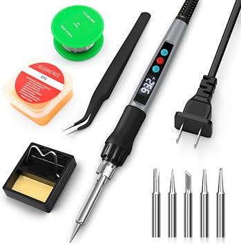 Soldering Iron Kit, 100W Soldering Gun with LED Digital Display, Temperature Adjustable 300-1500 F Soldering Kit for Electronic Components, Soldering Iron Tip, Soldering Wire, Stand, Tweezers, Paste