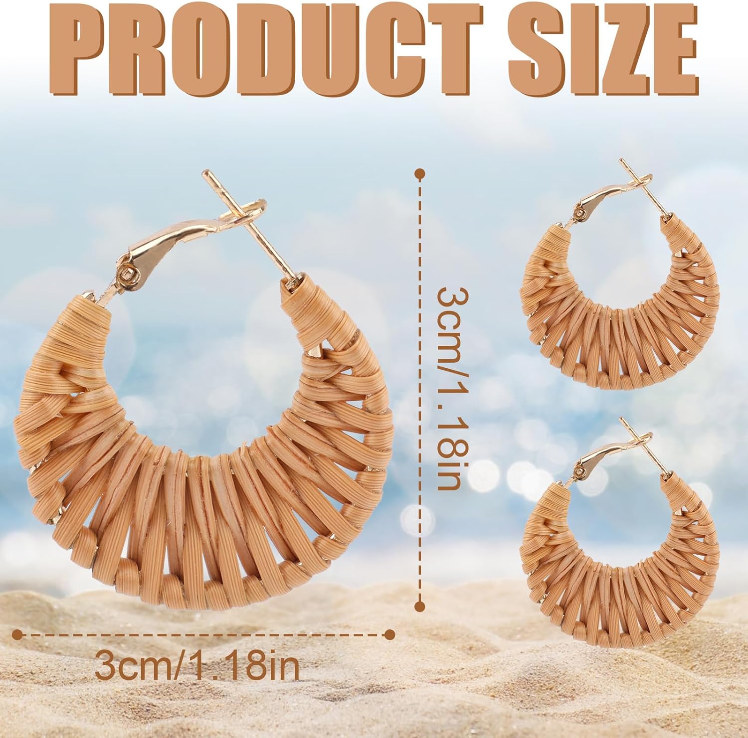 Boho Handwoven Rattan Hoop Earrings, Summer Beach Rattan Earrings Cute Hoop Dangle Drop Lightweight Bohemian Weaving Jewelry for Women Fashion Travel Essentials - Image 2