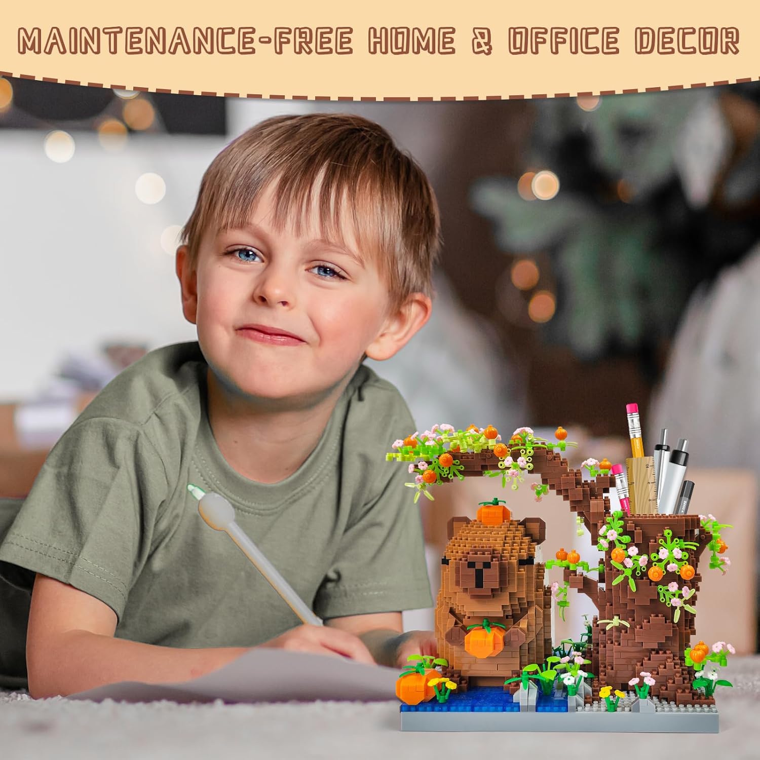 Capybara Set Toy Micro Mini Building Block Pen Holder&Desk Organizer Cute Animals Building Bricks Kit(1880Pcs) Arts&Crafts for Capybara Lovers for Kids Age 8+ for Adult not Compatible with Lego