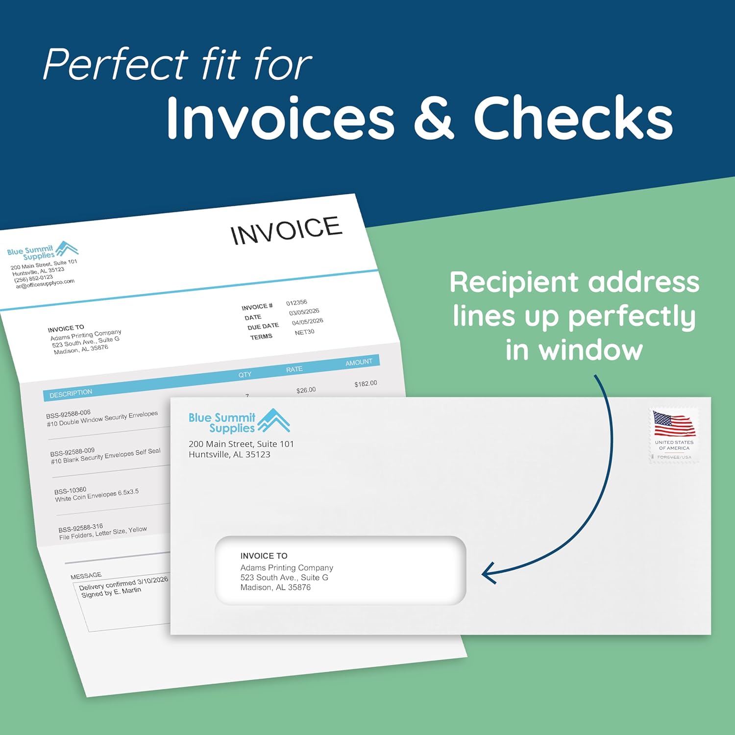 500#9 Single Window Security Envelopes, Thick Gummed Seal, Designed for Secure Mailing of Payroll Checks, QuickBooks Invoices, Return Mail, and Business Statements - 3 7/8 x 8 7/8