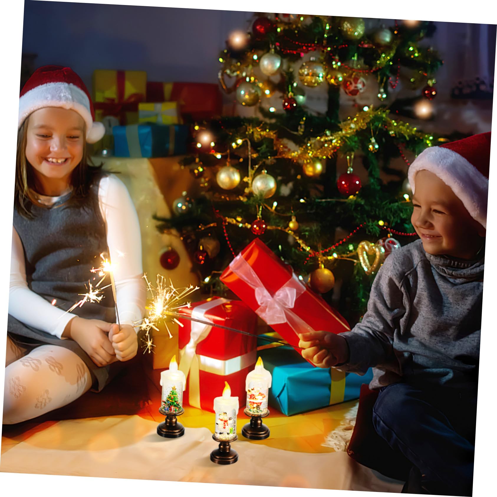 TOYANDONA 3 Szt. Częściowy Świec LED bez Płomienia z Plastikową Kulą Śnieżną Świąteczna Dekoracja z Efektem Migotania Oświetlenie Ozdobne z Motywem Choinki Bałwana i Mikołaja Do Domu
