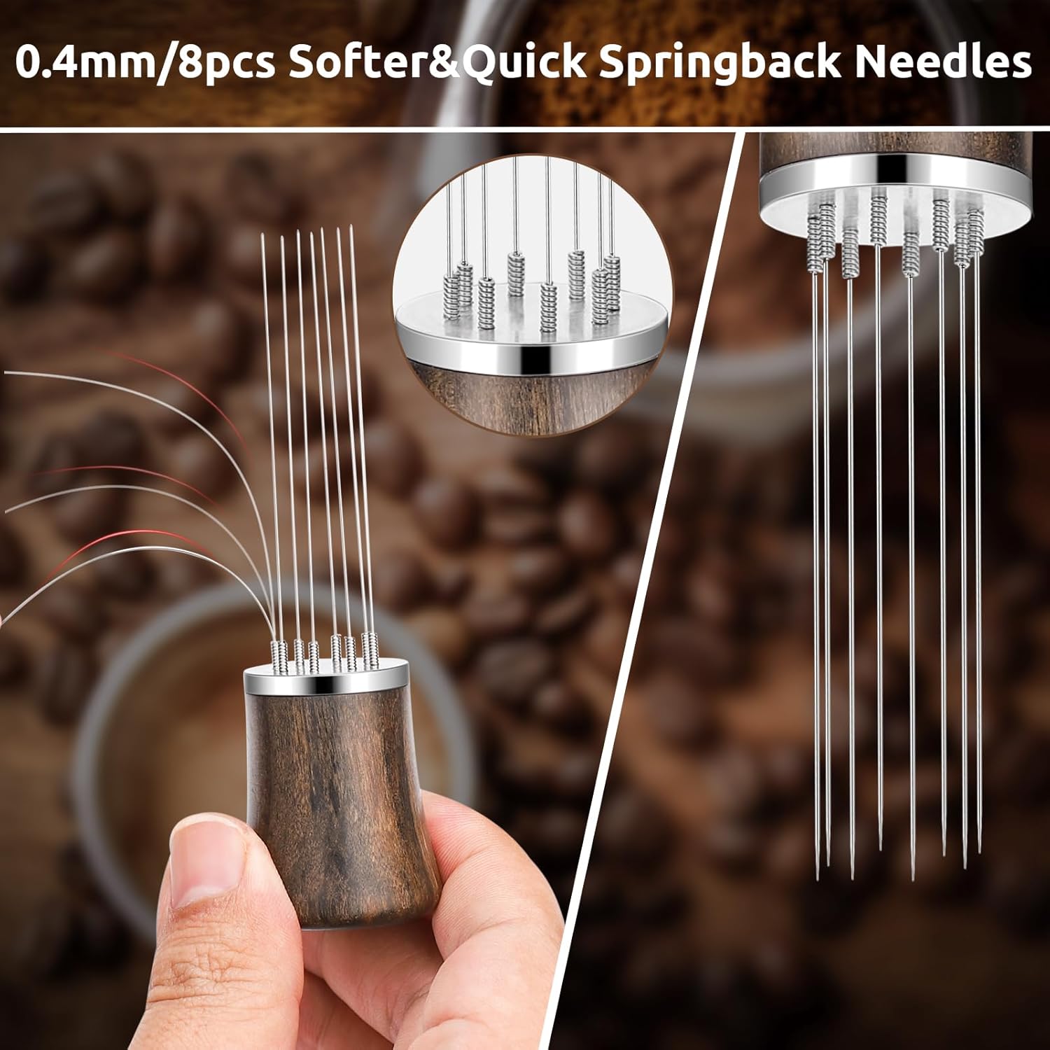 51mm Bottomless Portafilter 2 Ears for Delonghi ECP3420/EC155/BCO430/EC260,Natural Wood WDT Espresso Stirrer Tool Espresso Distribution Tools