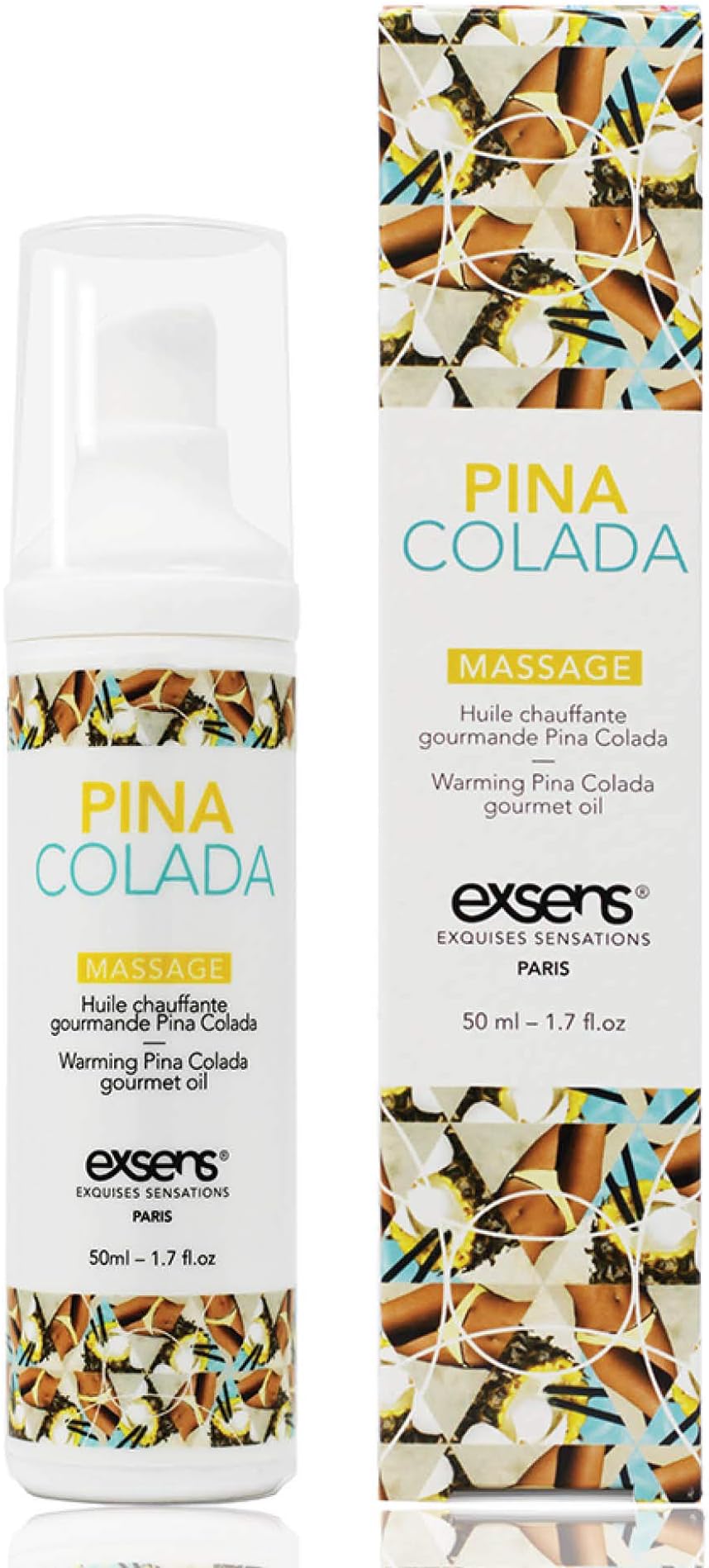 Exsens Pina Colada Warming Massage Oil, All Natural, Paraben-Free Formula for Men, Women, and Couples, Edible and Body Safe, 1.7 fl oz, 1 Count