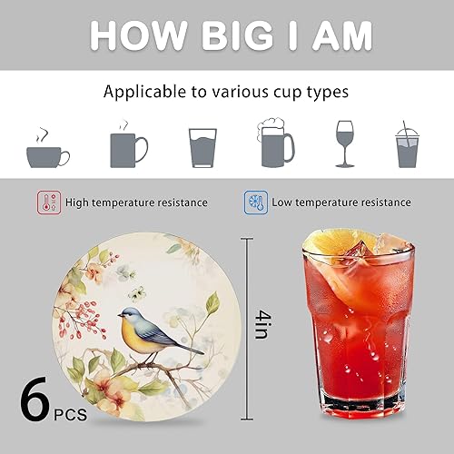 Miniatura 4 de Posavasos de cerámica redondos absorbentes con soporte para protección de mesa, para taza de café, bebidas, vino, cerveza, bar, 6 unidades Vintage