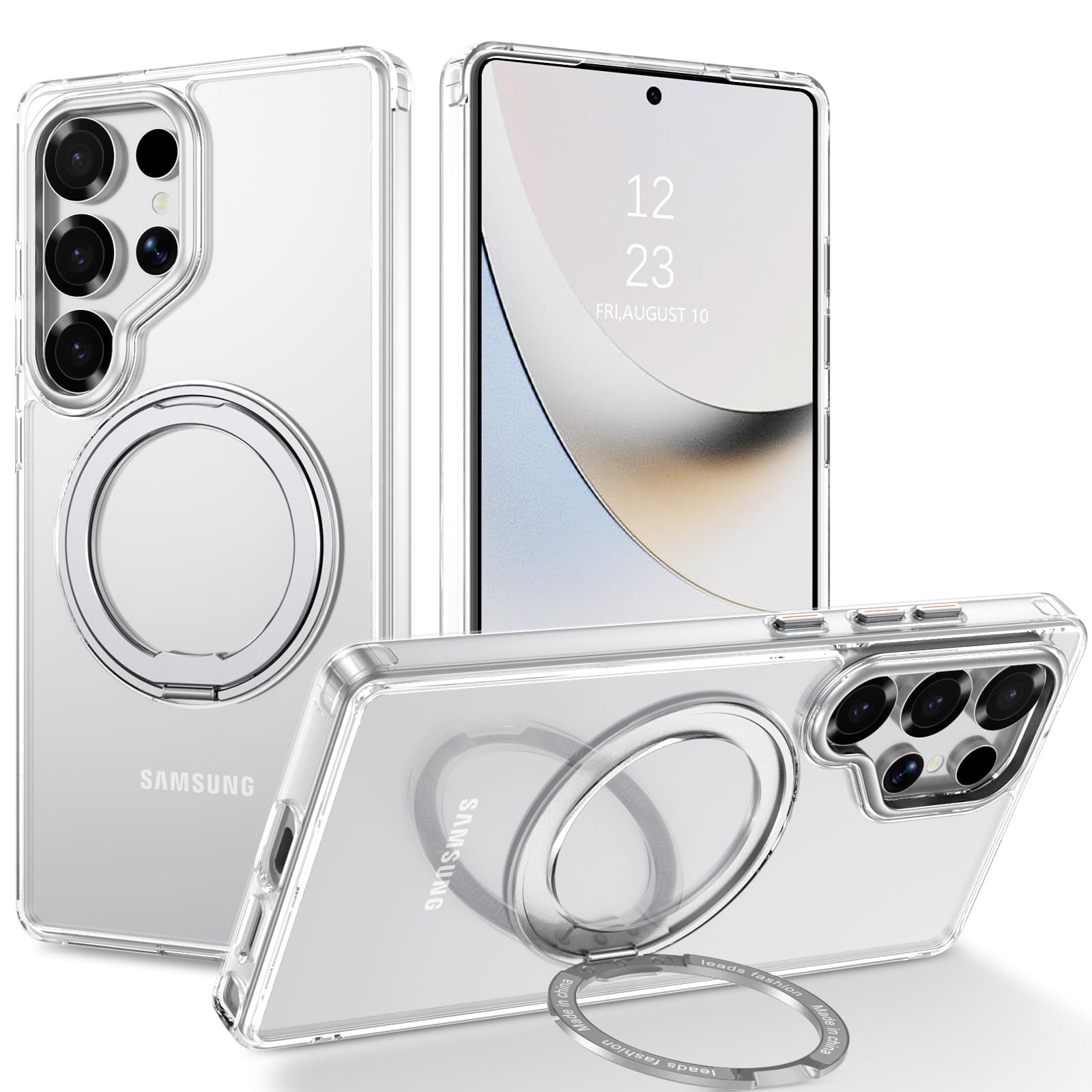VENINGO Galaxy S25 Ultra ケース MagSafeアクセサリ対応【360°回転スタンド】リング【横縦両立・角度自由調整】マグネット搭載 ワイヤレス充電 落下防止 耐衝撃 米軍MIL規格 薄型 軽量 極透 スリムフィット スマホケース TPU+PC 全面保護 擦り傷防止 ギャラクシー S25 Ultra ケース 透明 黄ばみなし クリア