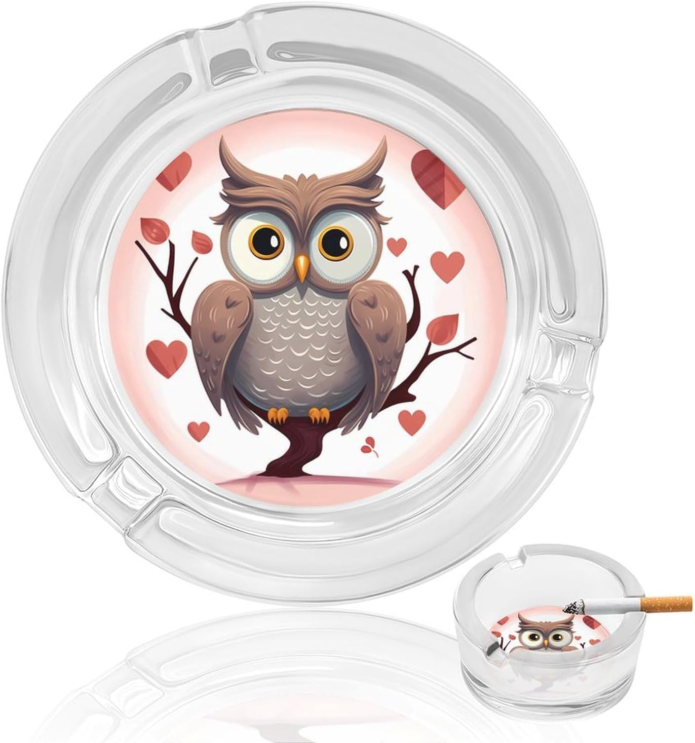 Glass Ashtrays,Owl Lover1 Printed Round Ashtrays Portable Decorative Modern Ashtrays Non-slip Ashtrays for Home Office Indoor Outdoor