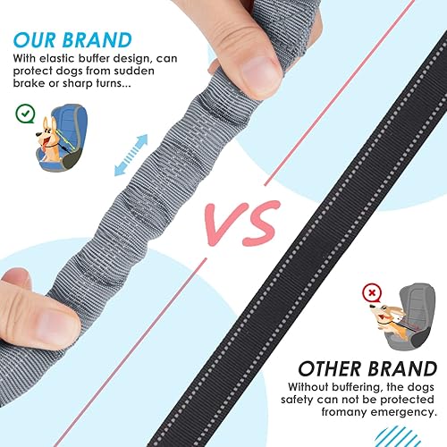 Miniatura 5 de SlowTon Cinturón de seguridad para perro, cinturón de seguridad doble para perro, correa de seguridad ajustable para vehículo con amortiguador