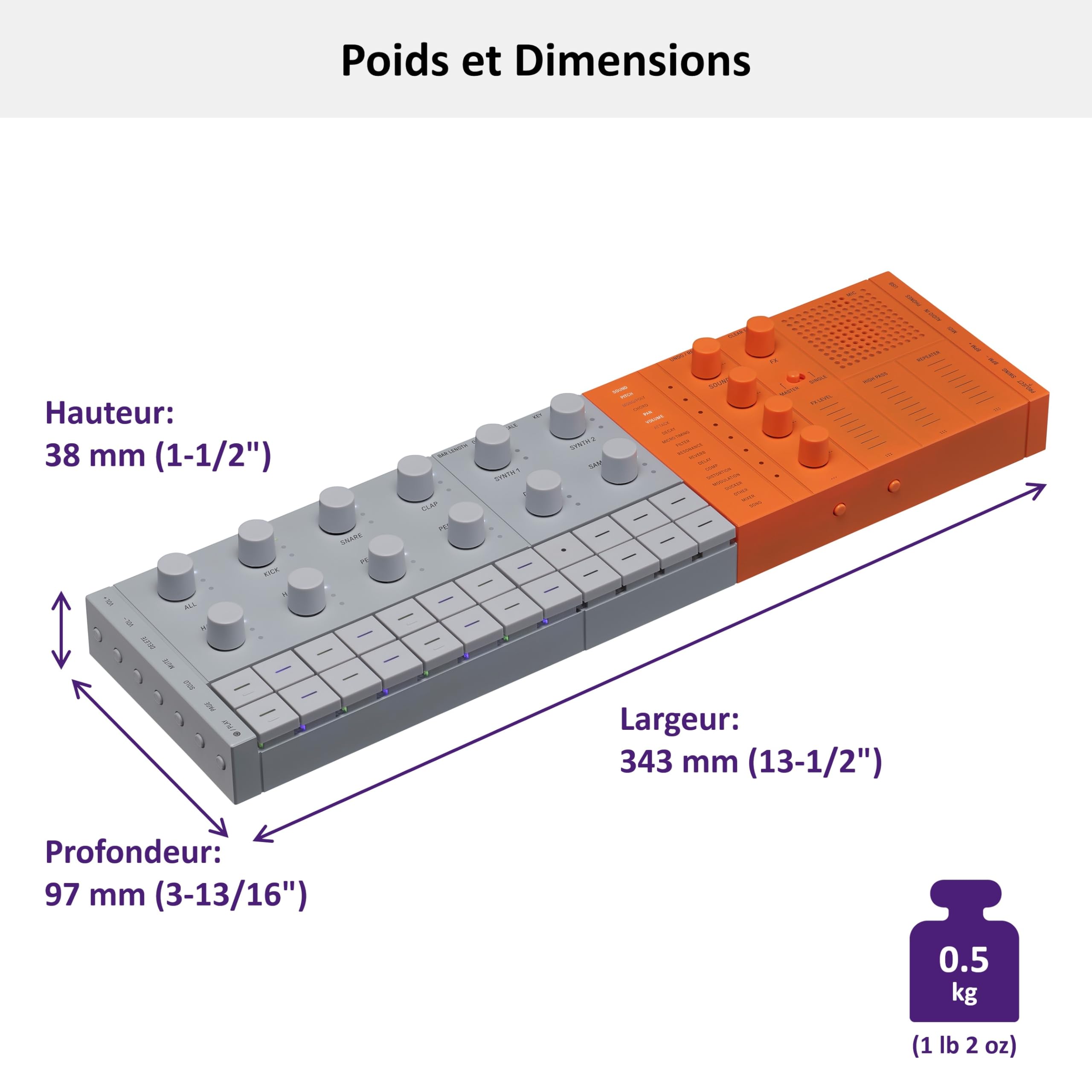 Yamaha SEQTRAK, Groovebox nomade – Studio de Production tout en un avec les moteurs audio Yamaha AWM2 + FM, un lecteur/enregistreur d'échantillons, et un haut parleur. Fonctionne sur batterie – Orange