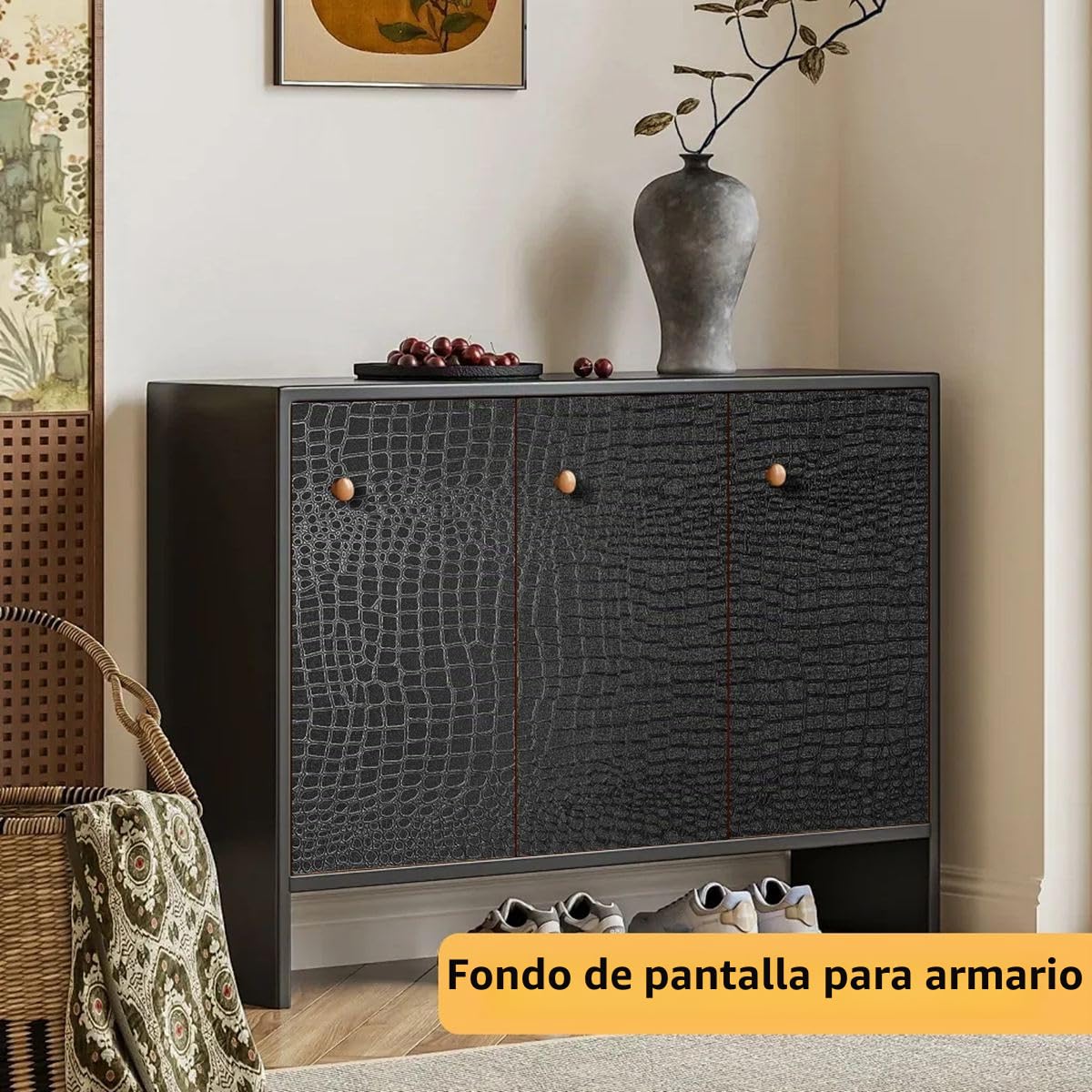 Arthome Autoadhesivo Papel Pintado Negro,44cmx10m Cocodrilo Texturado papel Vinilo Adhesivo Imitación Cuero Negro Impermeable Removible Piel de Cocodrilo para Muebles