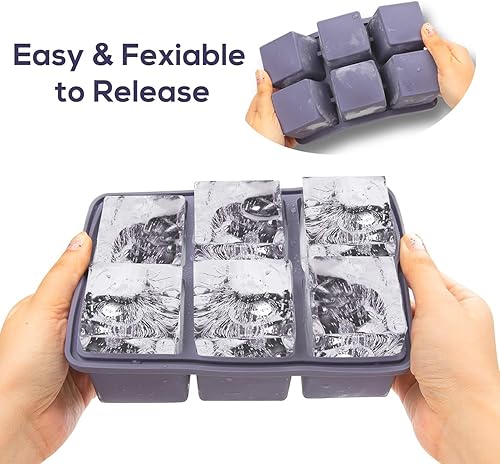 Miniatura 2 de Mossime Moldes grandes para cubitos de hielo bandejas cuadradas de silicona para cubitos de hielo de whisky con tapa, paquete de 3 bandejas grandes