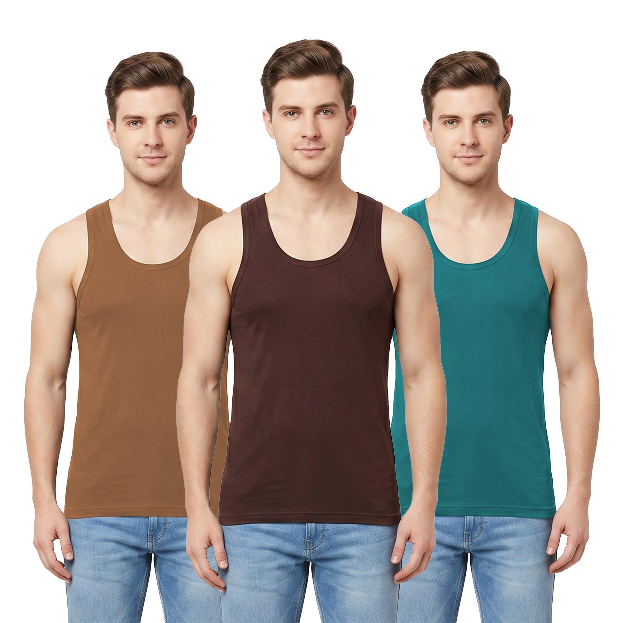 sporto Macho Men's Pure Cotton Breathable Multicolour Vest Pack of 3-picture-33
