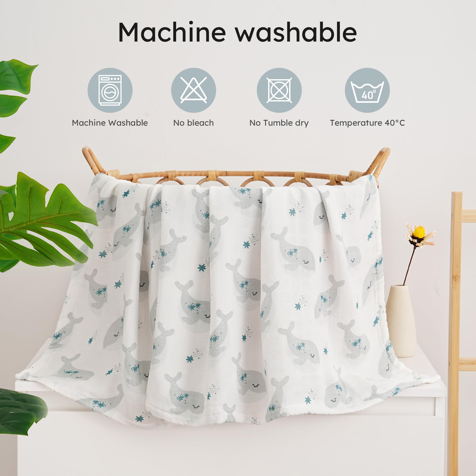 Yoofoss 4er Pack Baby Pucktuch 120x120 cm Mullwindeln aus Baumwolle und Bambus Wickeltuch Swaddle Decke Tücher als Babydecke Puckdecke Mulltücher Badetuch Wickeldecke