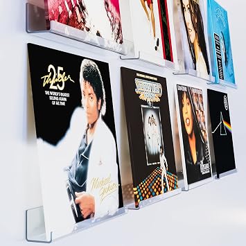 ILYXY Clear Acrylic Vinyl Record Holder 8 Pack 12-Inch Wall Mount Shelves, Album Display Frames for LP Records, Decorative Rack for Collectors & Vinyl Lovers