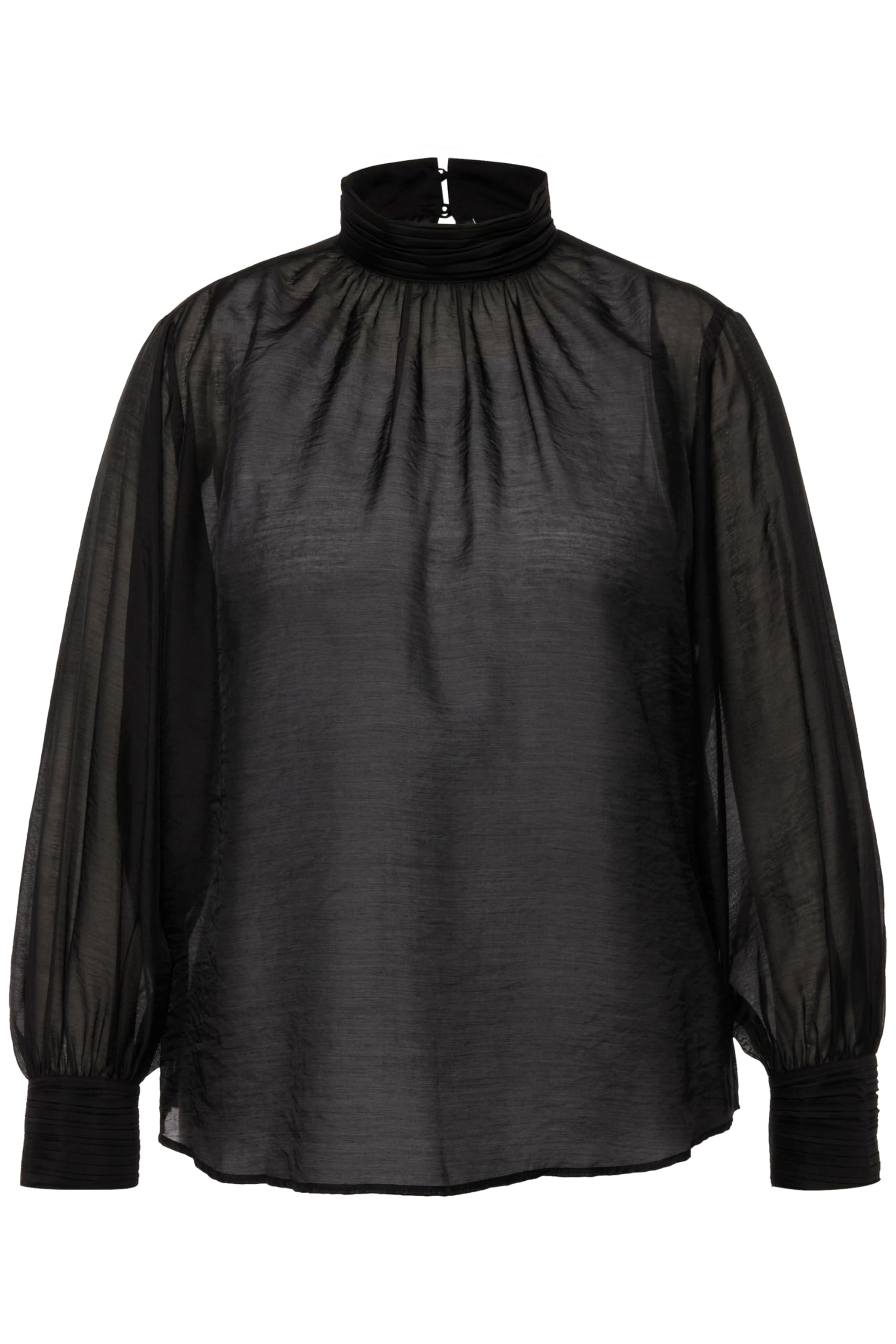 Ulla Popken Blusa con Lyocell, Pieghe Decorative, Collo Alto e Maniche Lunghe 822743