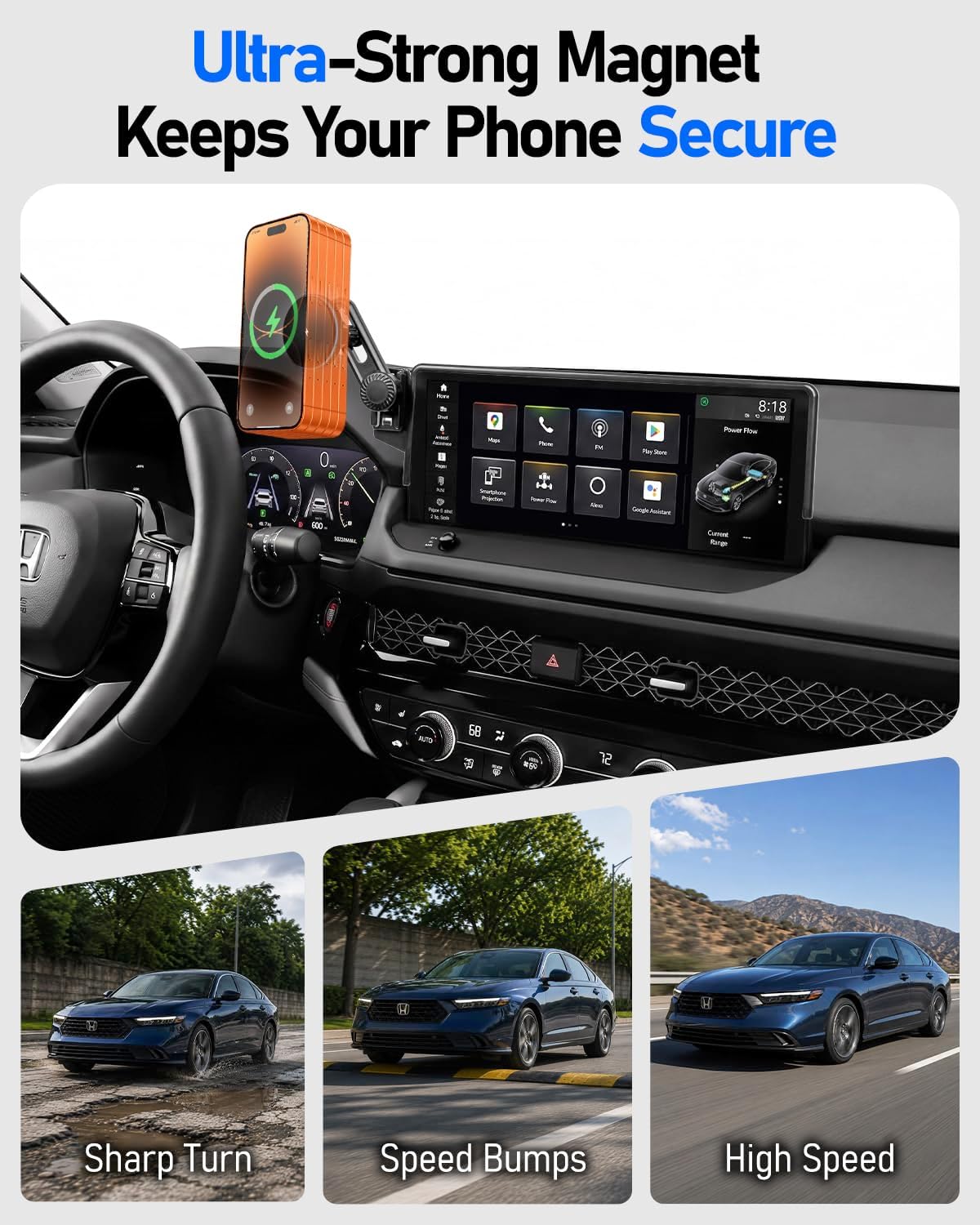 Phone Charger Mount for Honda Accord 11th Gen 2023-2026, Fit 12.3 Inch Screen, Wireless Phone Charger Holder With Strong Magnets, OEM-Style, No View Obstruction Compatible with All Smartphones image 4