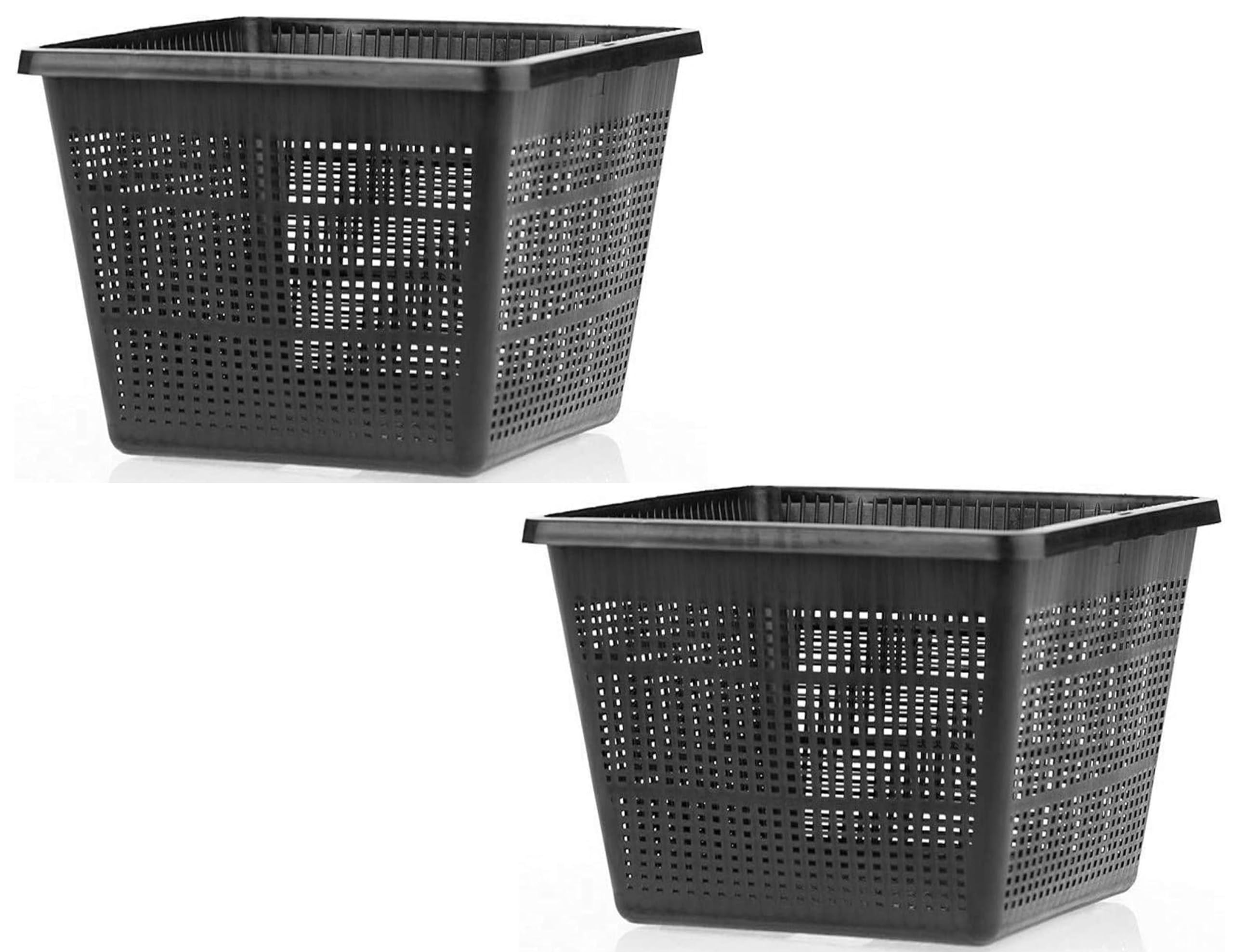 Pond H2o Black 11" Or 28Cm Square Plant Basket Aquatic Plastic Slotted Mesh, Pondh2o Water Garden Planting Pots For Water Garden Pond Aquarium Aquaponics, Hydroponics Value Pack 2