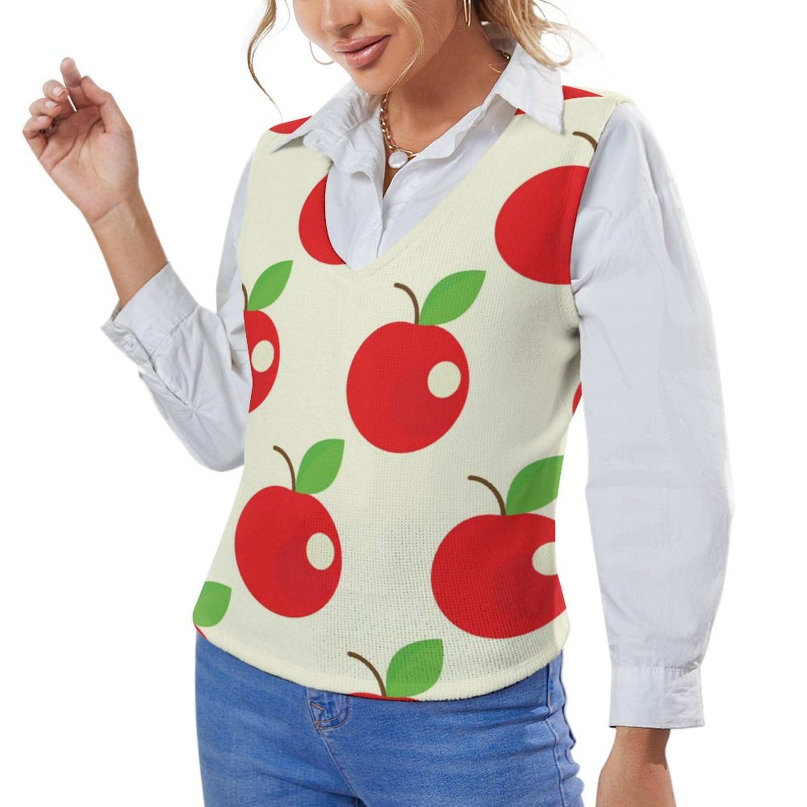 Amazon.co.jp: ニットベスト レディース Vネック りんご柄 さくらんぼ