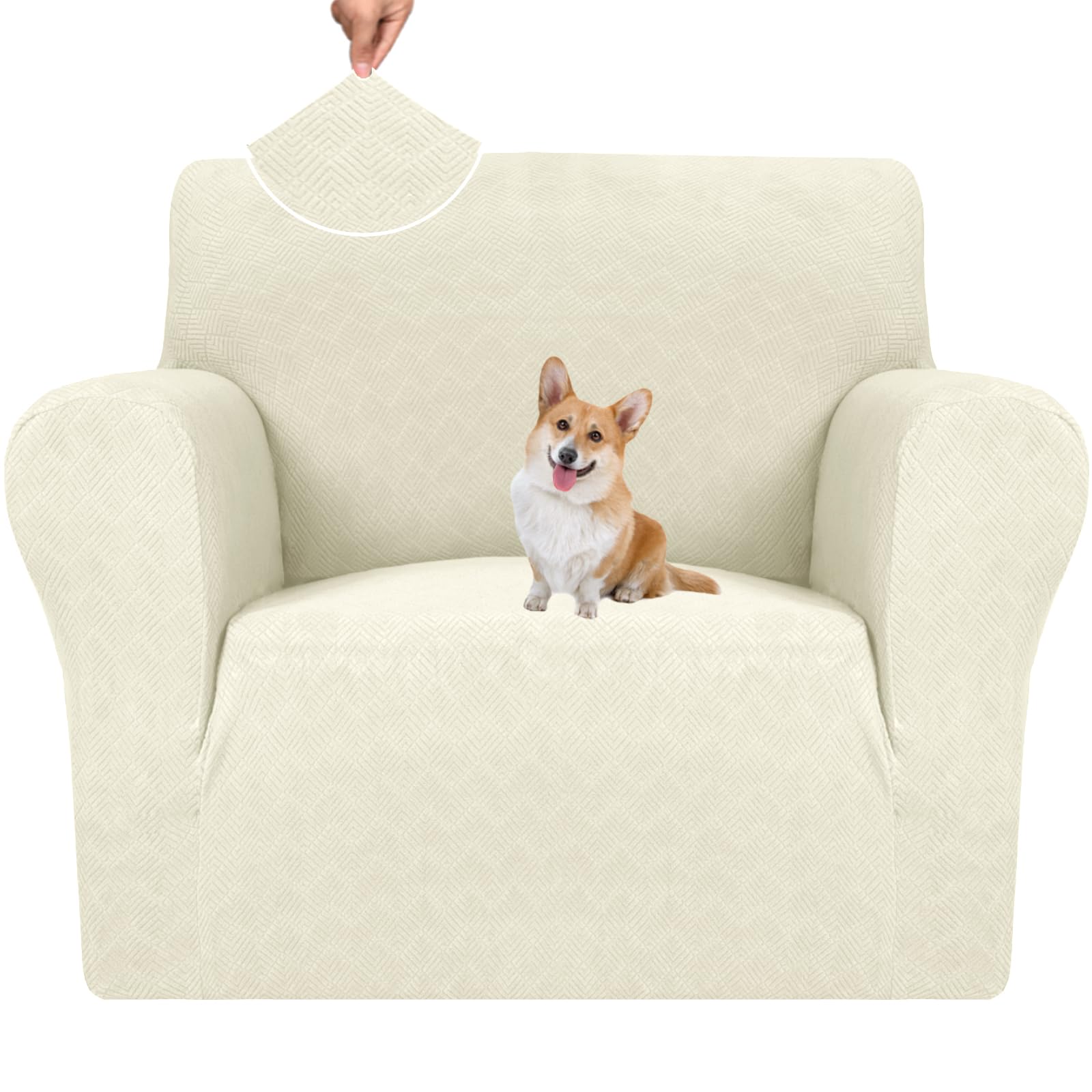 YSTELLAA Funda Sofa 1 Plaza, Ajustables Fundas para Sillones, Elasticas Fundas Sofa con Reposabrazos, Fundas De Sofa Anti Gatos Perros, Fundas para Sofa Antideslizante Lavables, Beige