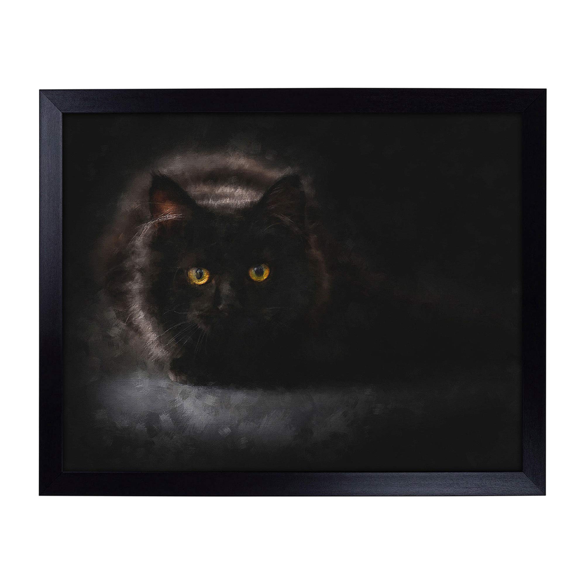 Big Box Art Lap Tray with Cushion | Black Cat with Yellow Eyes Painting | Padded Bean Bag Cushion | For Eating, Working, Crafting, Laptop | Portable Table Desk