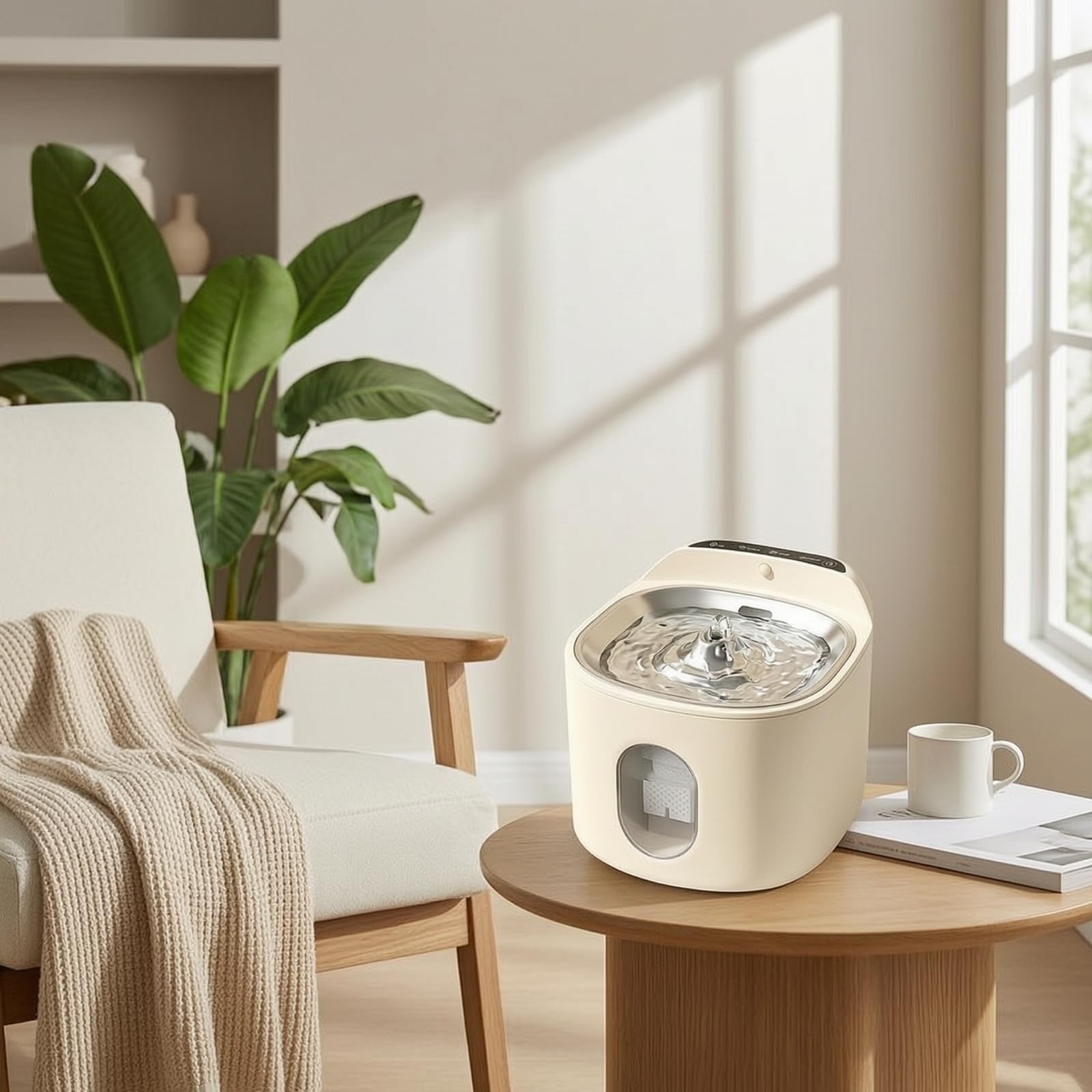 Fontana Automatica per Animali Domestici Distributore d'Acqua Abbeveratoio Serbatoio Acciaio Inox 304 Corpo Finestra, Bianco, Fontana per Animali Domestici Intelligente