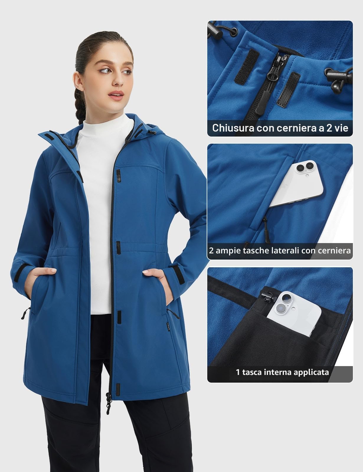 baleaf Giacca da donna foderata in pile Softshell giacca lunga impermeabile leggera impermeabile giacca a vento da donna giacca lunga per escursionismo