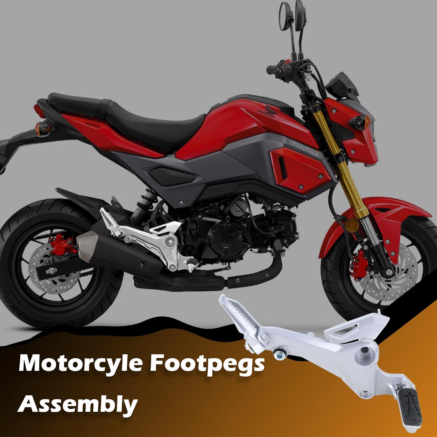 Motorcyle Footpegs Assembly Footrest Kit Compatible with 2016-2020 Honda Grom MSX 125 SF Replaces 50600-K26-B00 (Silver, Right Side)
