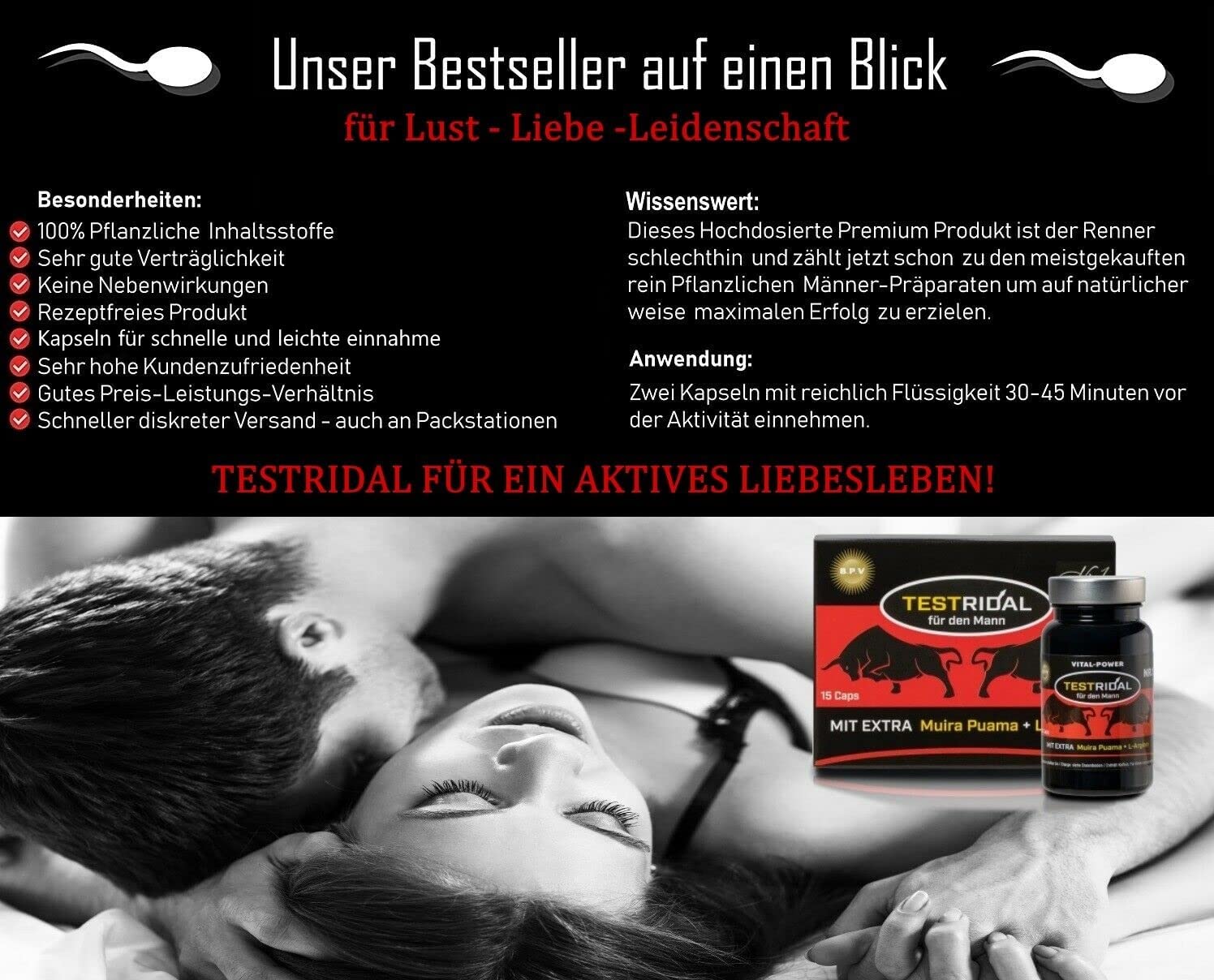 B.P.V - Testridal 120 Kapseln = 96g - Extrem Hardcore Booster für aktive Männer - für Lust - Liebe - Leidenschaft und mehr...