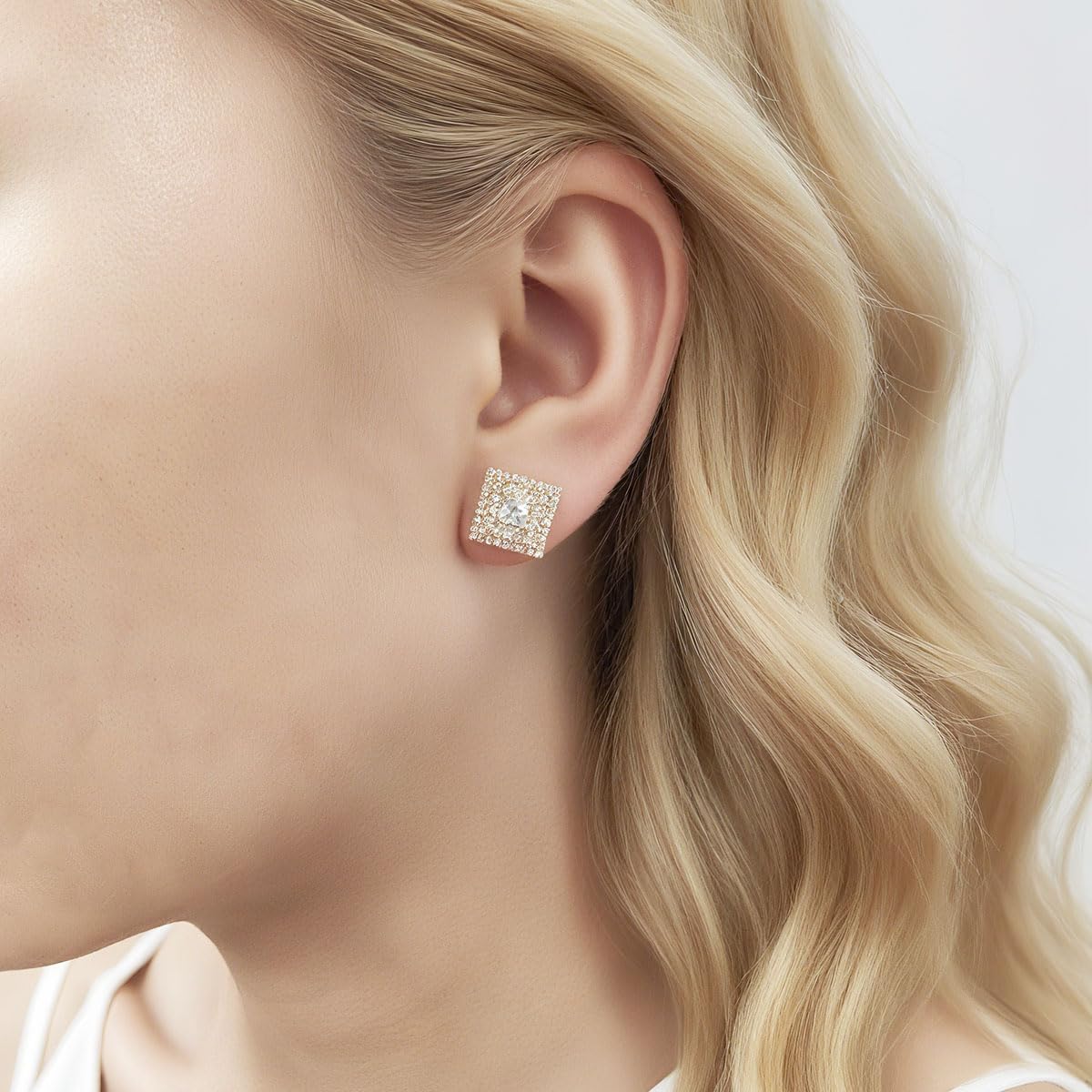 LuReen Earring Studs for Men Women - 18K Gold Plated Cubic Zirconia Stud Earrings Set, Iced Out CZ Studs, Simulated Diamond Halo Earrings (2 Pairs) - Image 6