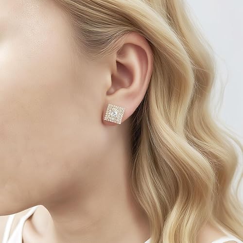 Miniatura 6 de Pendientes de tuerca LuReen para Hombre Mujer - Juego de pendientes de tuerca chapados en oro de 18 quilates con circonita cúbica, pendientes de