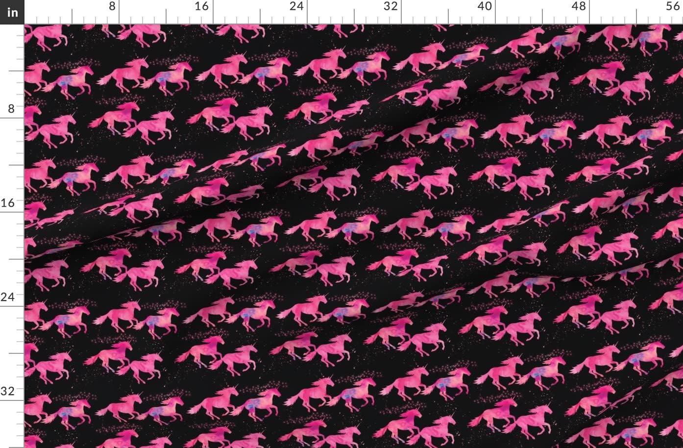Spoonflower Fabric - Watercolor Unicorns Black Magical Pink Printed on Organic Cotton Sateen Fabric by The Yard - Sewing Quilting Apparel Home Decor
