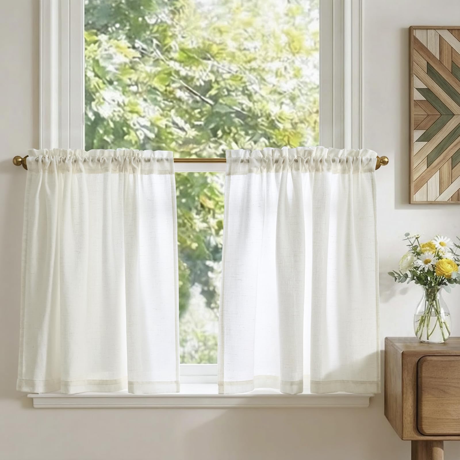 Petit rideau cuisine brise bise blanc 65x75cm cache evier et passe tringle meuble bas