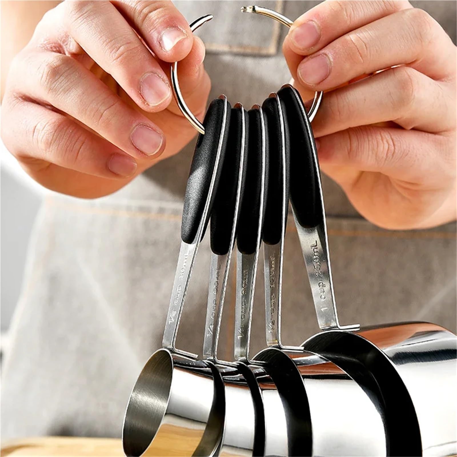 10Pcs Edelstahl Messbecher Und Löffel Set Küche Zubehör for Backen Kuchen Kochen, Der Messung Werkzeuge(Black)
