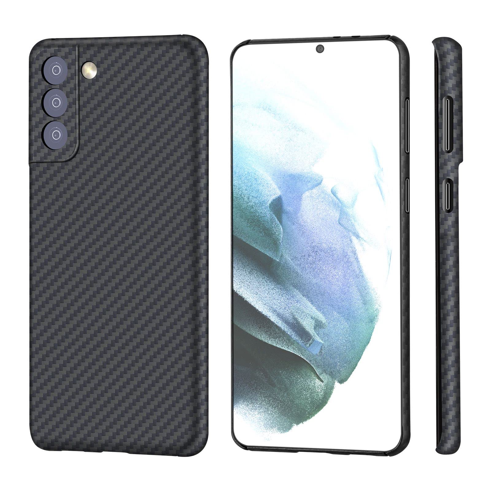 Sisyphy Super Slim Case for Samsung Galaxy S22 Plus + 6.6", Real Aramid Fiber Protective Cover Skin, Soft Touch Sturdy Durable Carbon Case, Snap-on Back Cover Wireless Charging Friendly