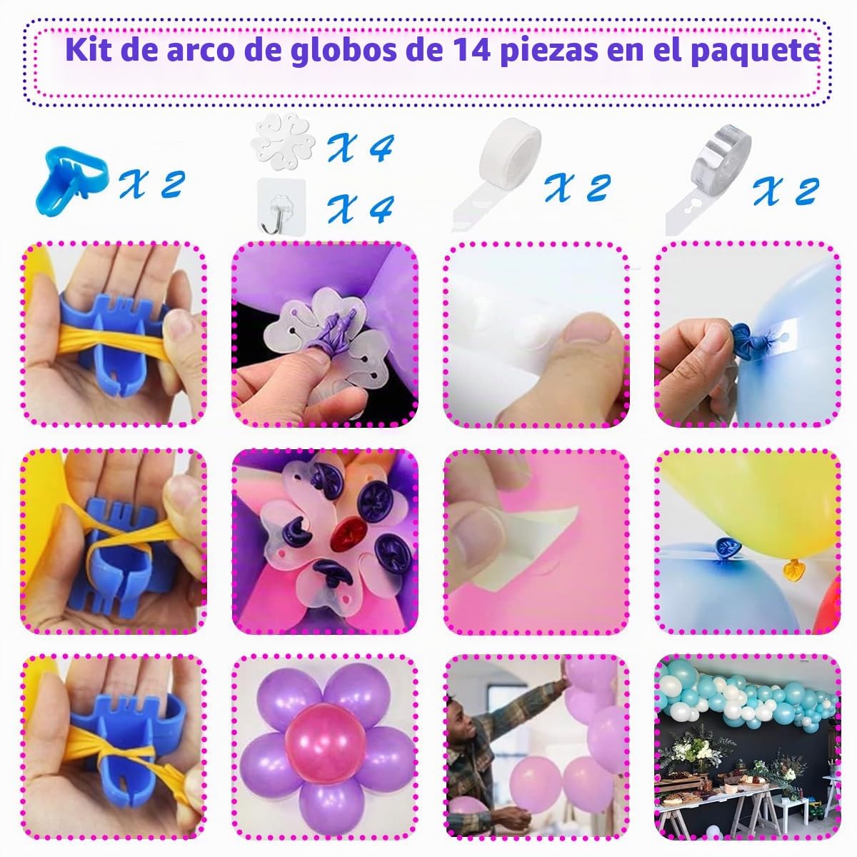 Bomba de globos eléctrica, 600W Kit de bomba eléctrica de globos con 14 kits de guirnalda de globos, 2 modos de inflado y doble boquilla Bomba de globos eléctrica portátil para decoración de