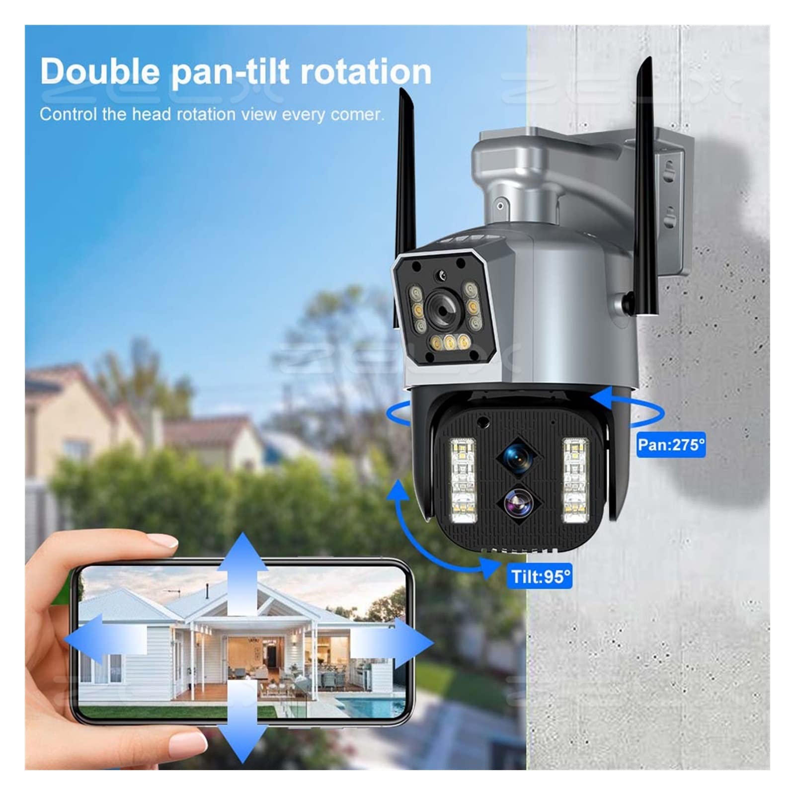 Kamery bezpieczeństwa, Lornetka 8MP kamera PTZ podwójne ekrany 10-krotny Zoom 2K 4MP CCTV nadzór wideo bezpieczeństwa automatyczne śledzenie kolor noktowizor(2K 4MP Cam Add 128G)