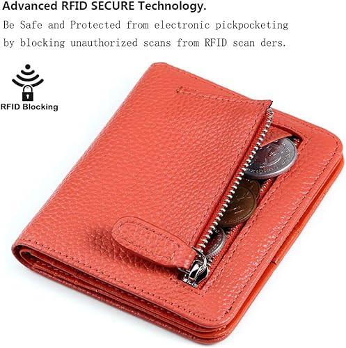 Miniatura 3 de Funtor Cartera de cuero para mujer, pequeña y compacta, con bolsillo doble, bloqueo RFID, para mujer