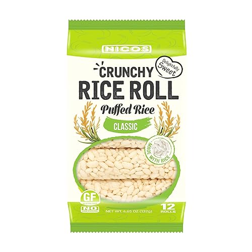 NICOS Rollo de arroz crujiente, arroz inflado sabor clásico (12 rollos x 6)