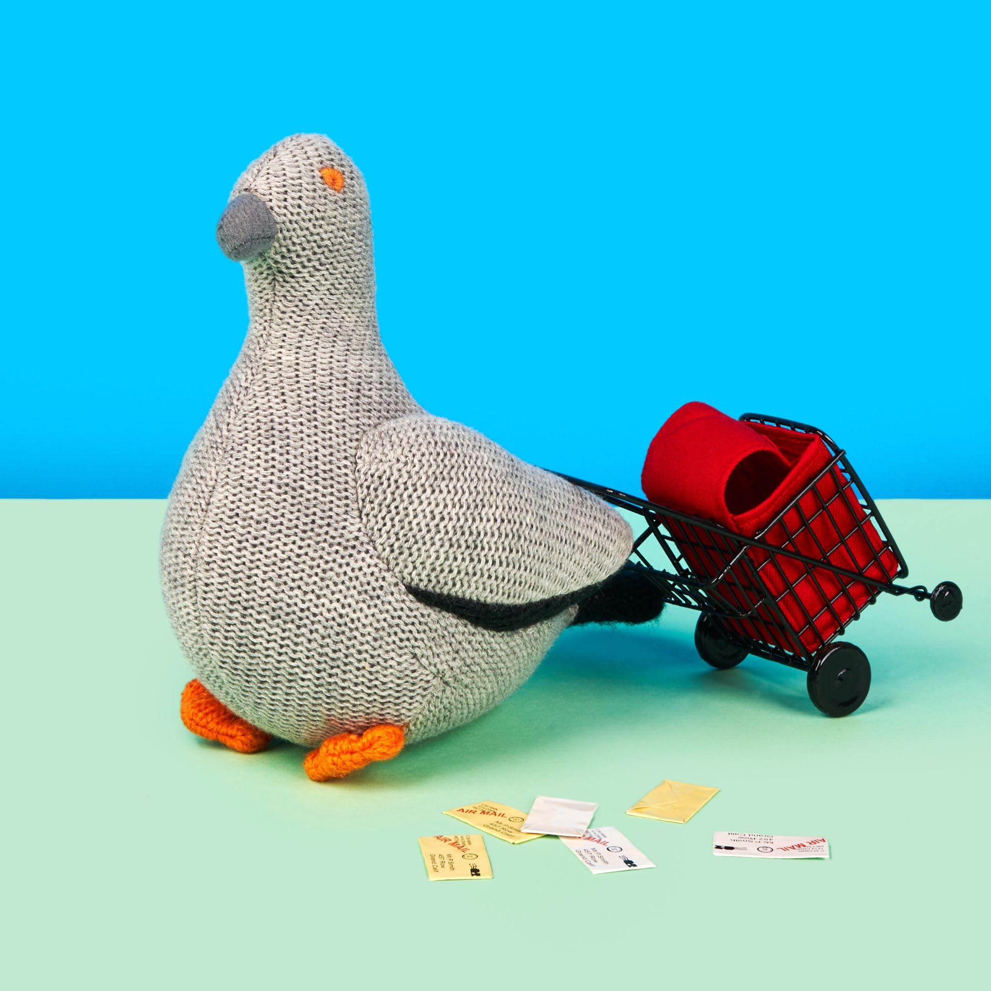 Knitted Organic Cotton Pigeon Baby Rattle, Suitable from Birth, Grey - Image 2