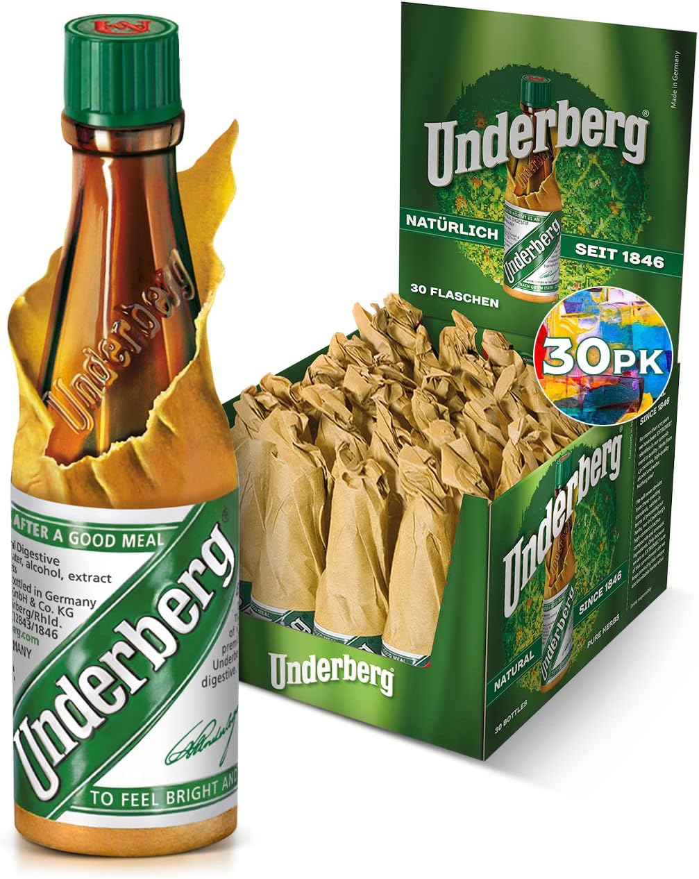 Underberg Herbal Bitters For Digestion, 30 Pack (Single-Dose Bottles) | The Original Digestive From Rheinberg Liquid Recipe W/ 43 Aromatic Herbs Natural Digestion Bitter, Non-Gmo