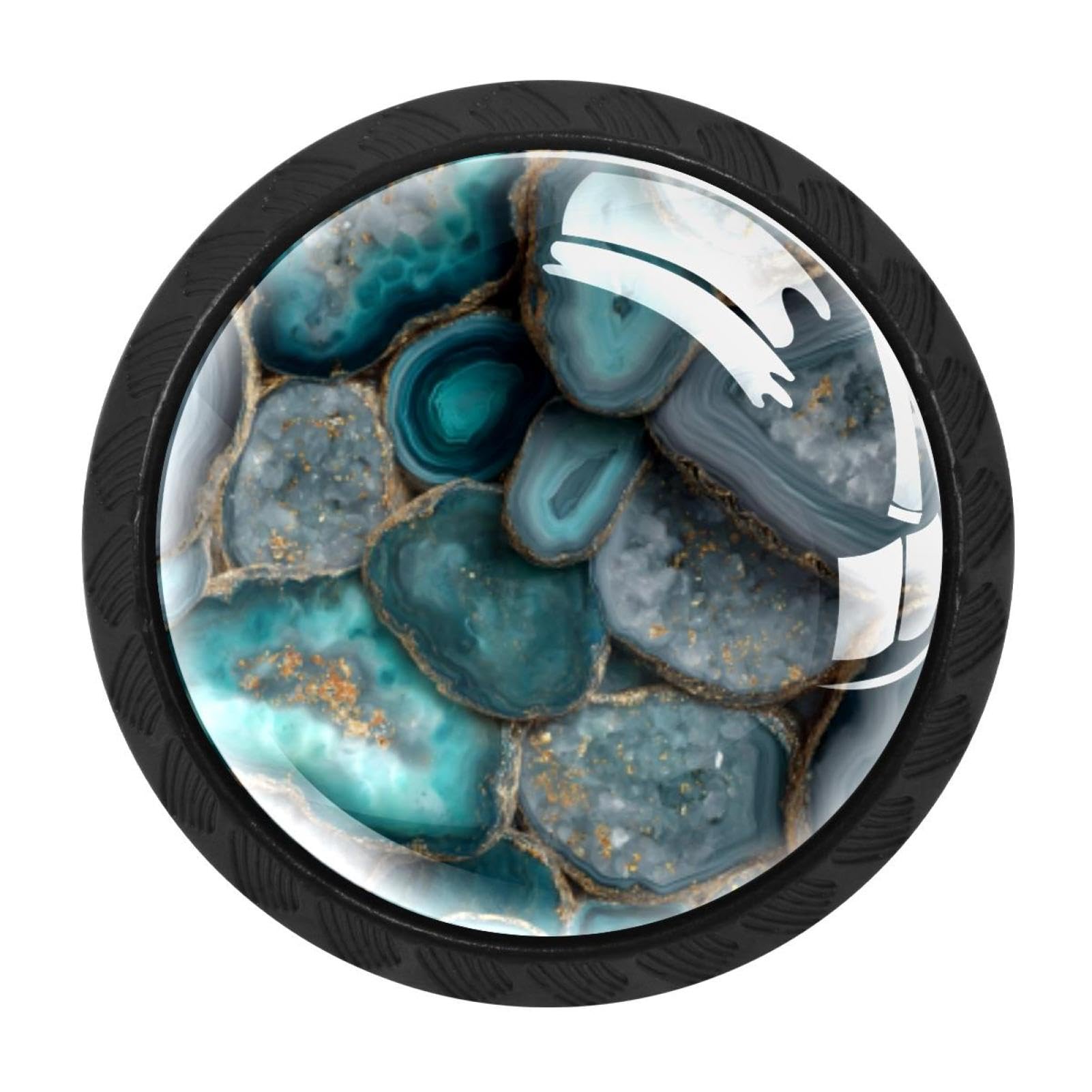 CHENZZZZ 4 Pack Black Teal Agate Pattern (2) Drawer Knobs, Cabinet Knobs Round Glass Knobs for Kitchen Cabinet Hardware Bathroom 35MM