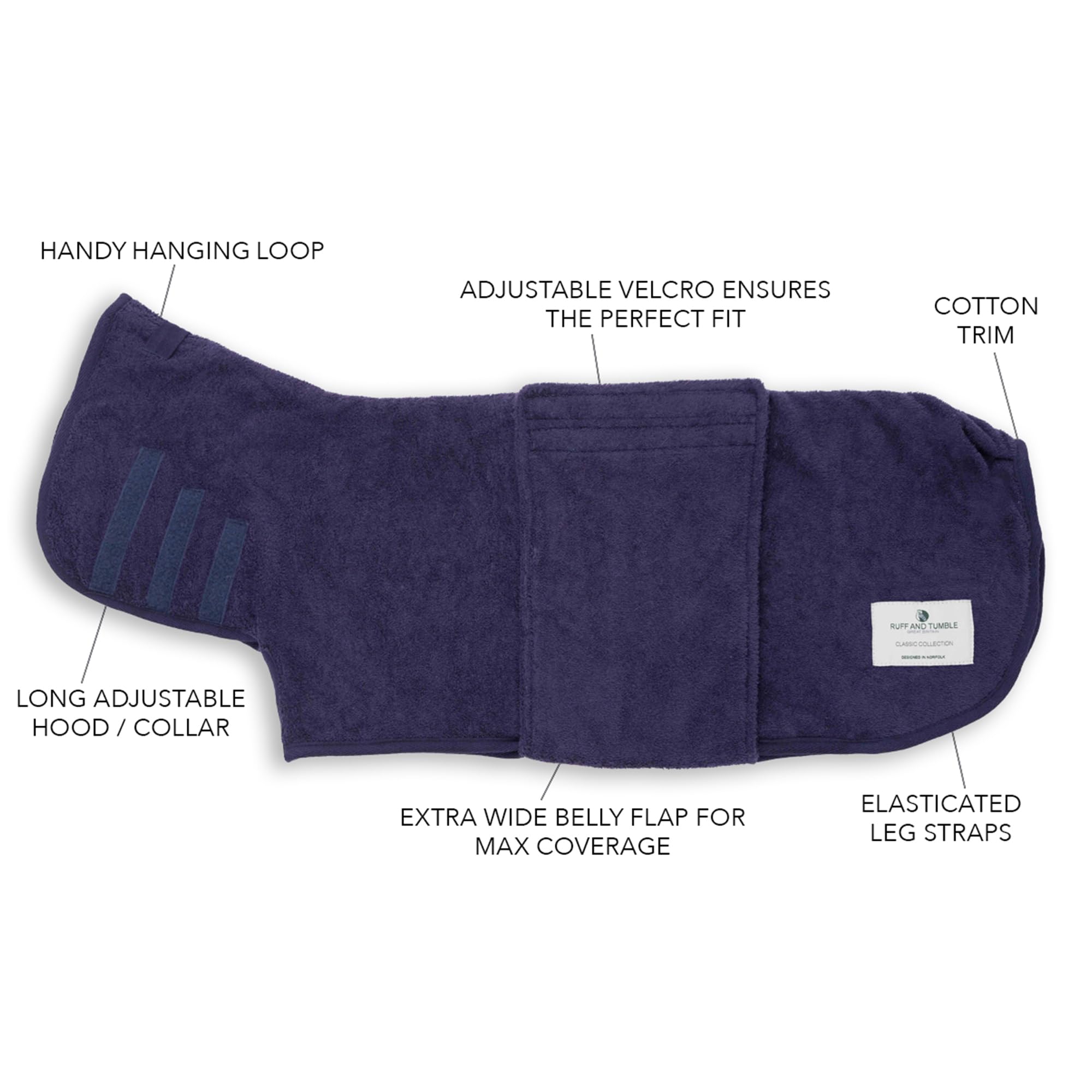 Ruff and Tumble Cappottino per asciugatura cani – Collezione Classic | Asciugamano per cani ad asciugatura rapida e accappatoio con cappuccio (XXS, mora)