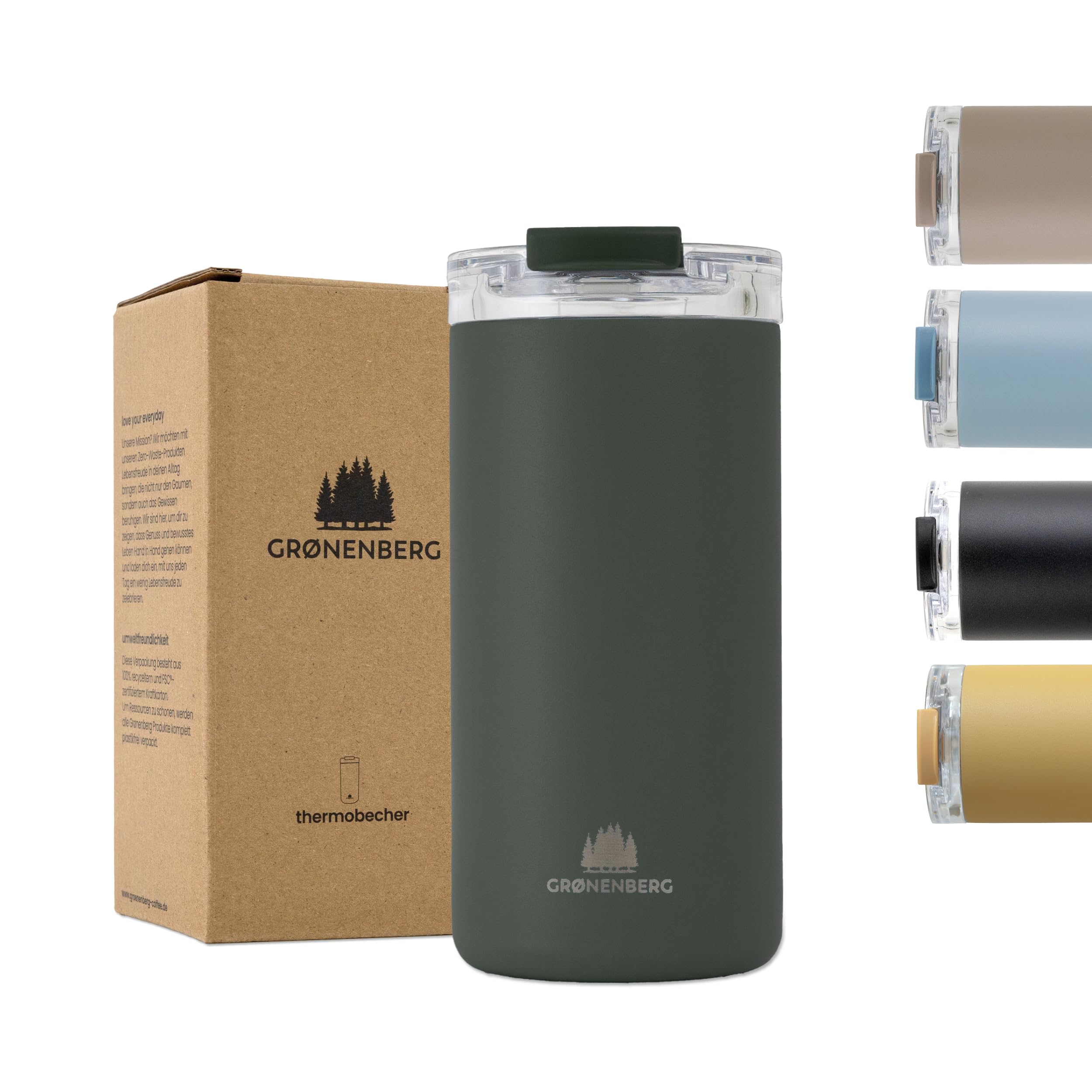 Groenenberg Thermobecher 440 ml | Kaffeebecher to go 100% Auslaufsicher | Hält mind. 4 h warm | Coffee to go Becher aus recyceltem Edelstahl