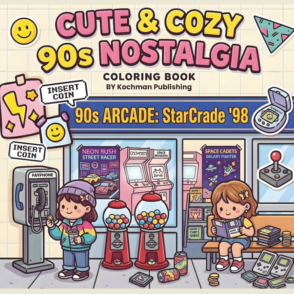 Cute & Cozy 90s Nostalgia Coloring Book: Bold & Easy, Simple and Big Designs Featuring Retro Throwbacks for Adults, Teens, and Kids for Relaxation