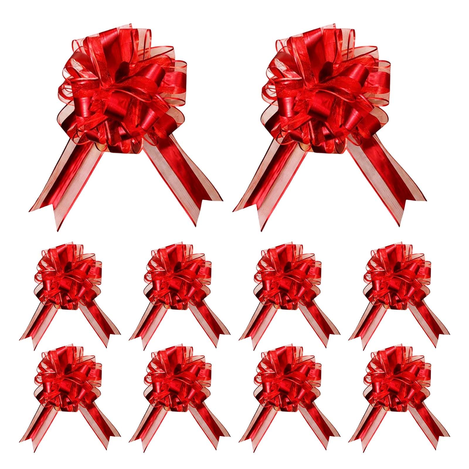 Daleweo 10 Pcs Red Large Pull Bows, 7.87 Inch/20cm Elegant Bows, Pre-Tied Gift Wrap Bows, for Wedding, Christmas, Valentine's Day, Birthday Presents, Flower Basket & Car Decoration