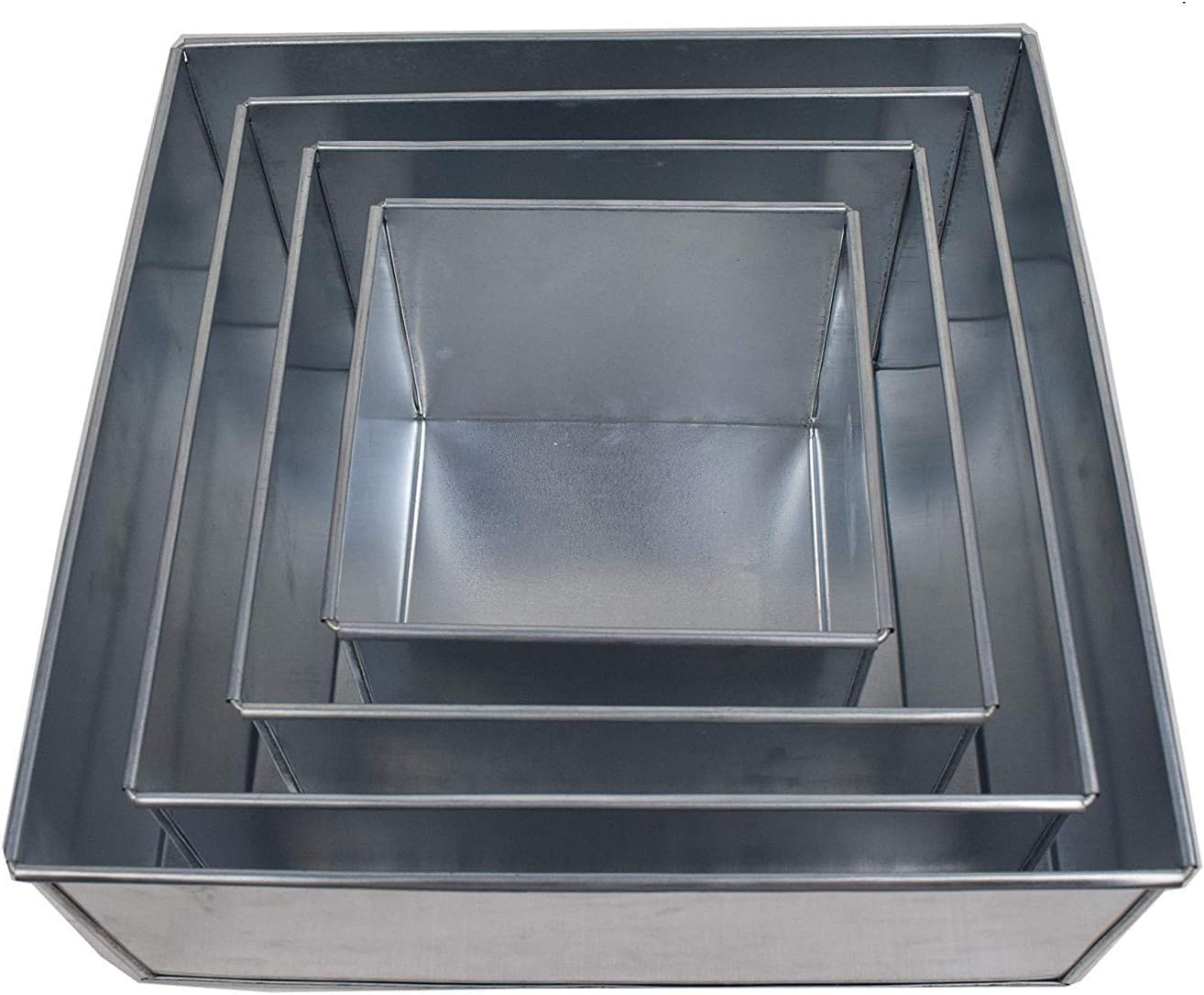EURO TINS Set of 4-piece square cake baking pans 6, 8, 10 & 12 Inch (4" Deep)