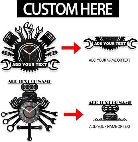Miniatura 6 de Reloj de pared de garaje  Reloj de pared personalizado para taller de reparación de automóviles  Añade texto con nombre personalizado  Regalo para