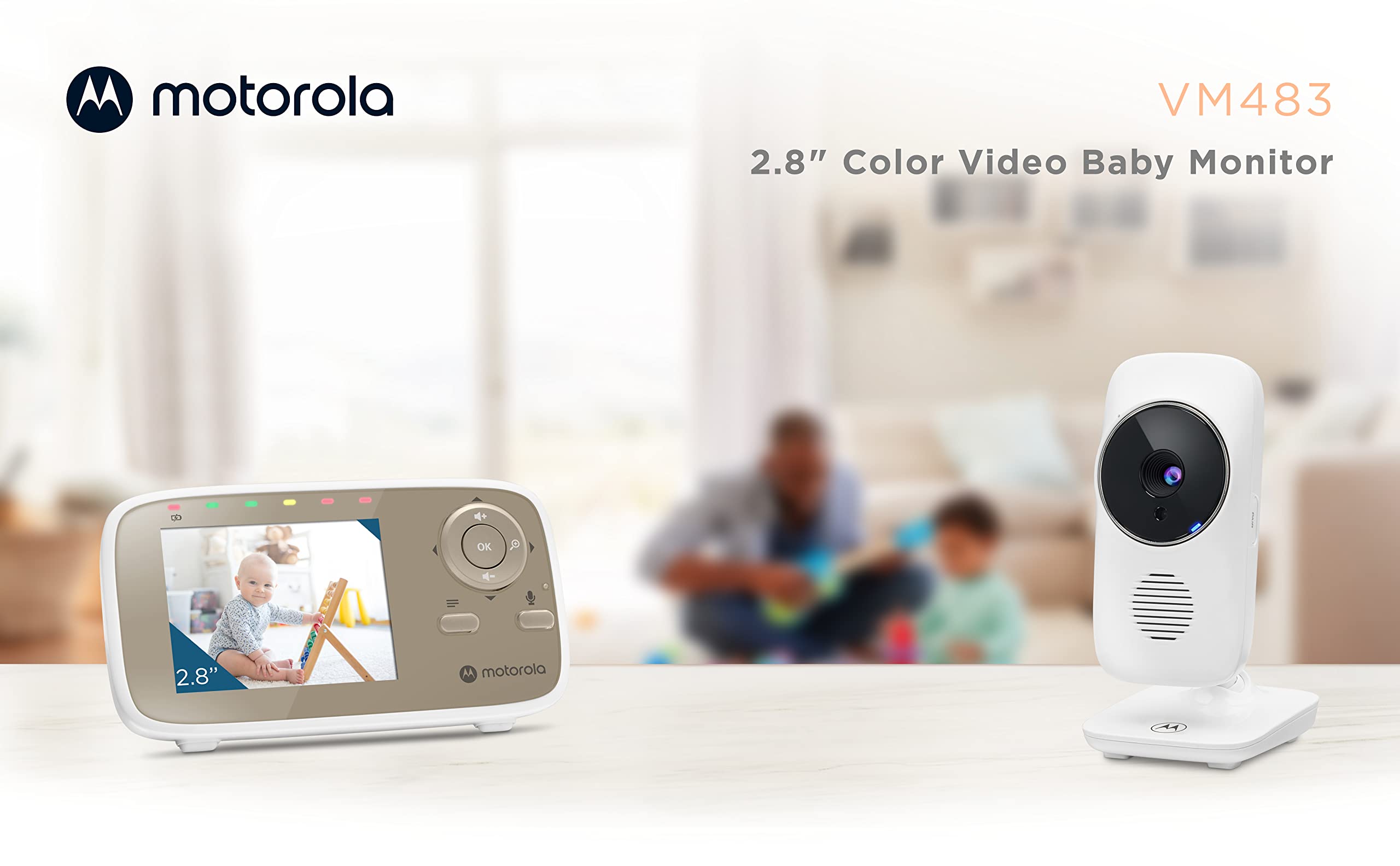 Motorola Nursery VM483 - Moniteurs Vidéo Bébé - Moniteur Bébé Vidéo - Unité Parentale 2.8 Pouces - Infrarouge - Zoom Numérique - Fonction Talk-Back - Blanc (VM 483)