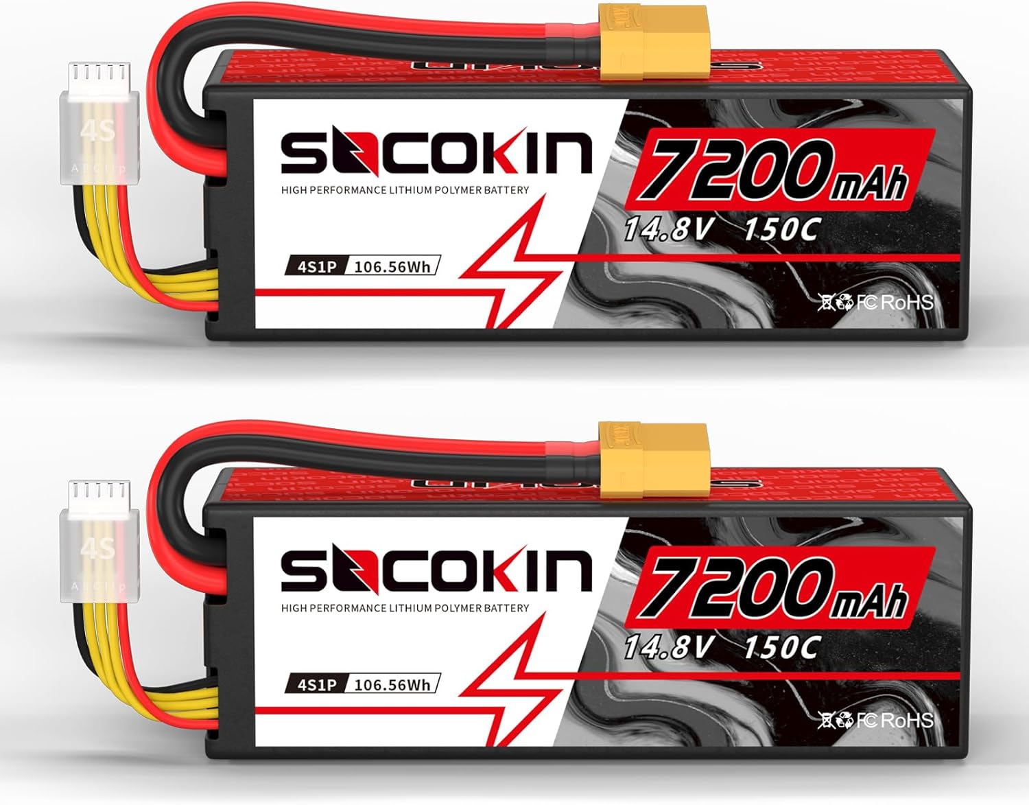 4S Lipo Battery 14.8V 7200mAh 150C Lipo Battery with XT90 Connector Plug Hard Case for RC Car RC Boat RC Racing Truck Helicopter Airplane 2 Pack