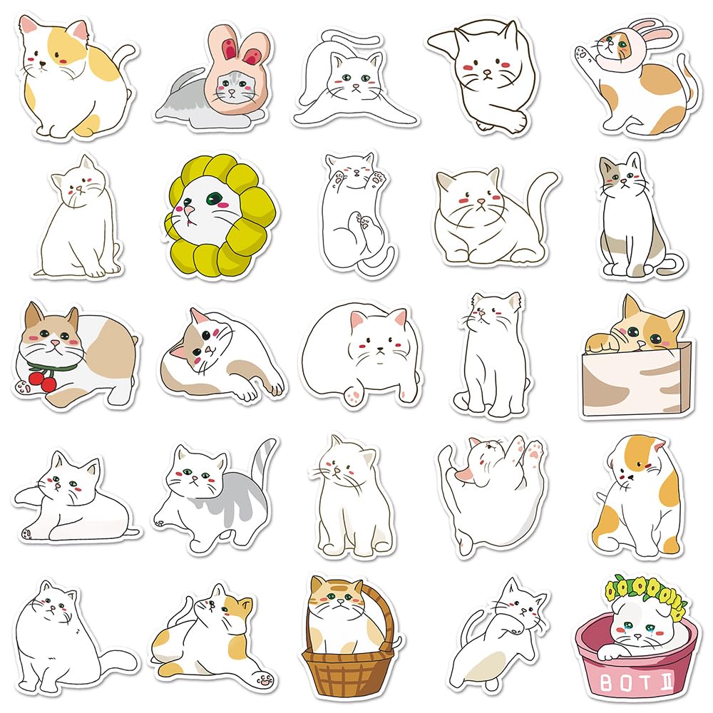 Lovely Cat Vinyl Stickers, 50 PCS Waterproof Illustrated Animal Decals for Laptops Scrapbooking, Journals, Notebooks - Image 3